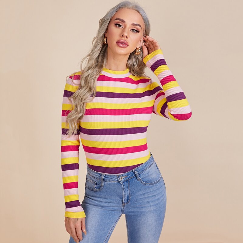 

Rainbow Stripe Slim Tee, Multicolor