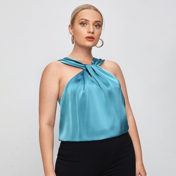 

Plus Satin Twist Front Top, Blue