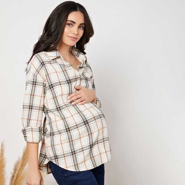 

Maternity Collared Plaid Blouse, Multicolor