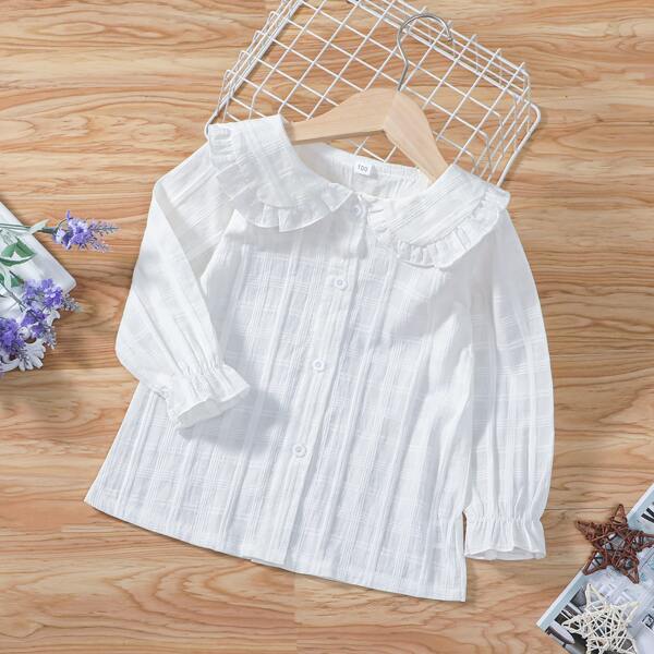 

Toddler Girls Frill Trim Button Through Blouse, White