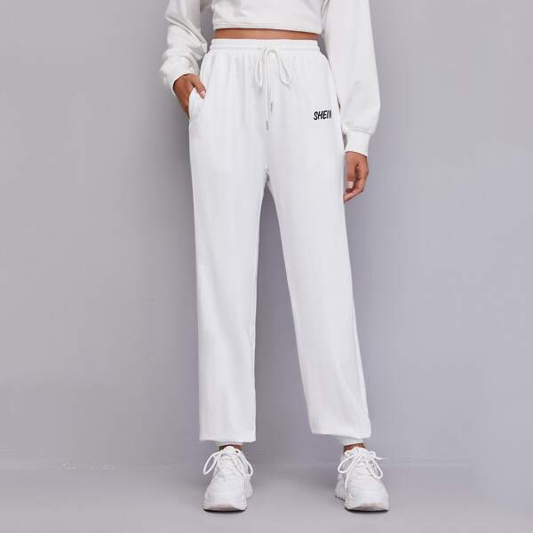 

Letter Embroidery Sweatpants, White