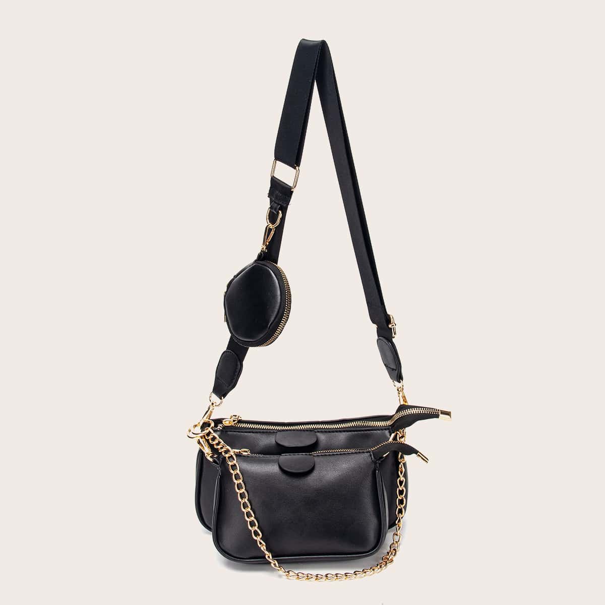 

3pcs Minimalist Crossbody Bag Set, Black