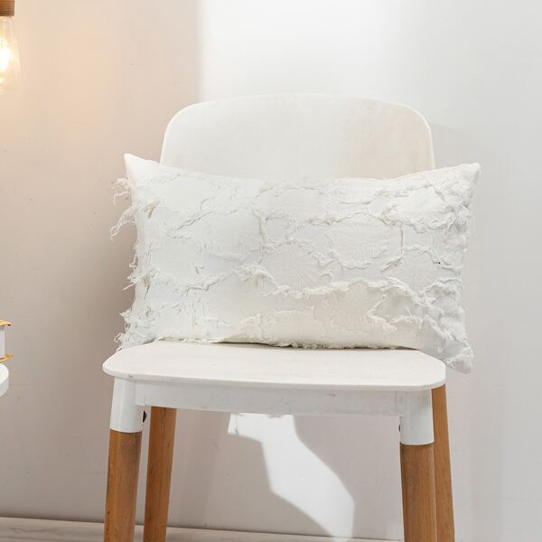 

Solid Tassel Lumbar Pillow Cover Without Filler, White