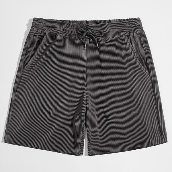 

Men Slant Pocket Pleated Shorts, Dark grey