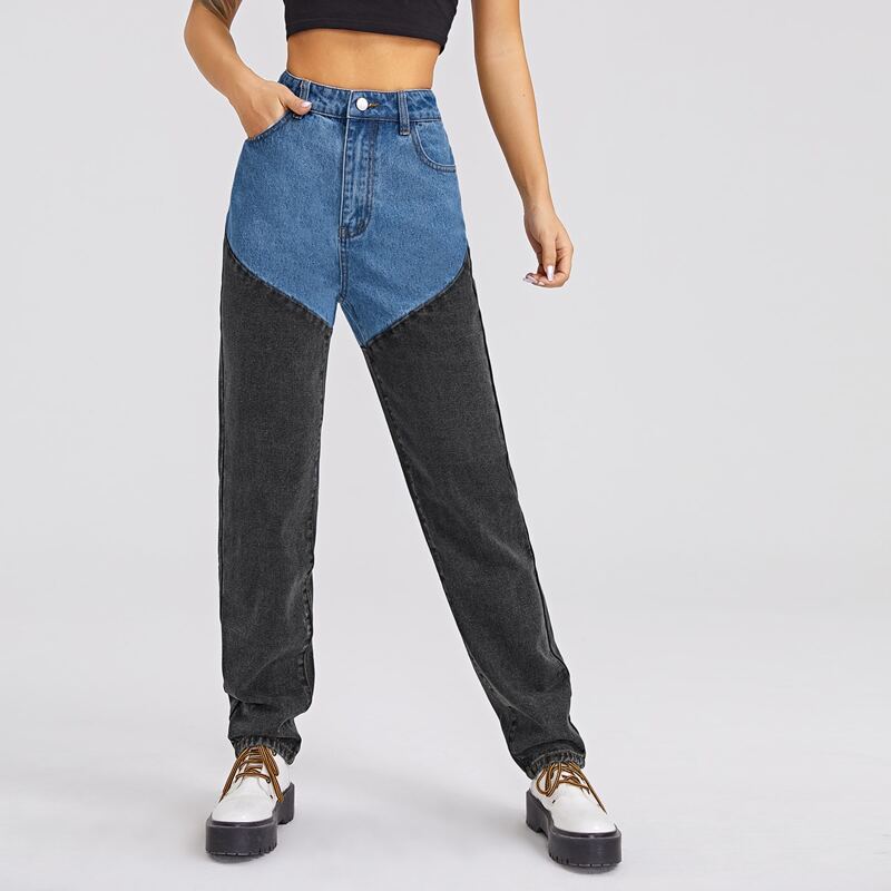 

High Waist Color Block Jeans, Multicolor