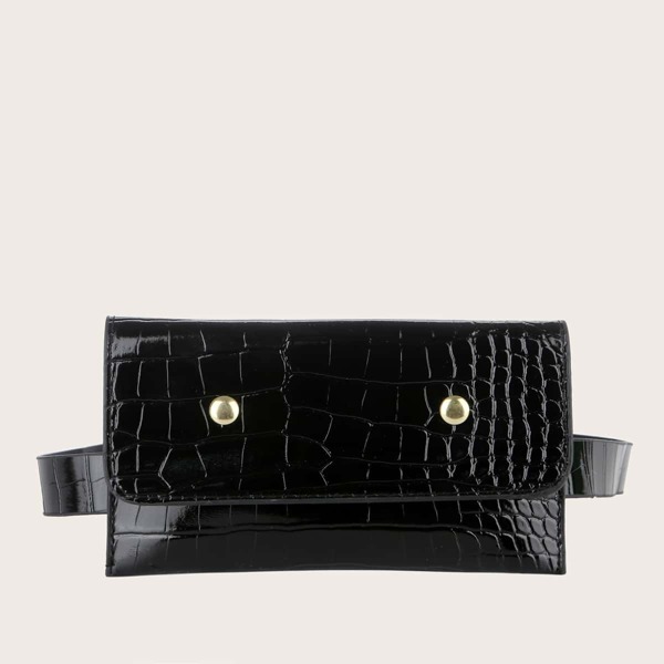 

Croc Embossed Belt Bag, Black