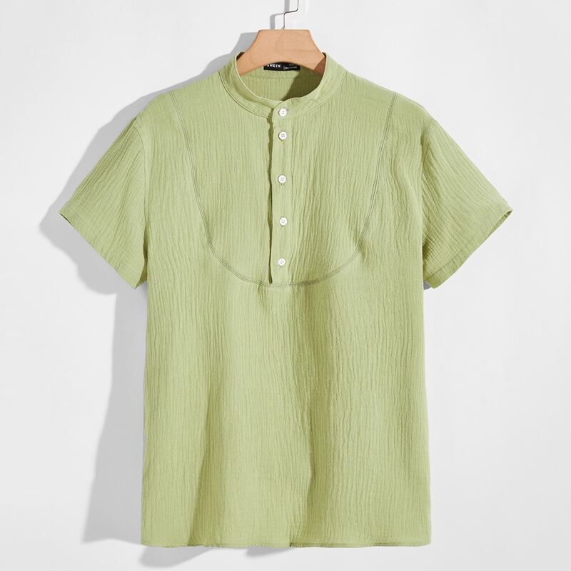 

Guys Button Half Placket Shirt, Pastel lime green