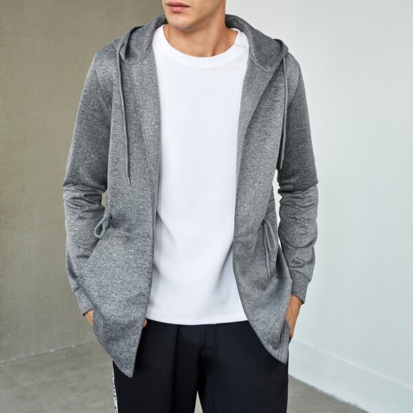 

Men Open Front Drawstring Detail Jacket, Grey