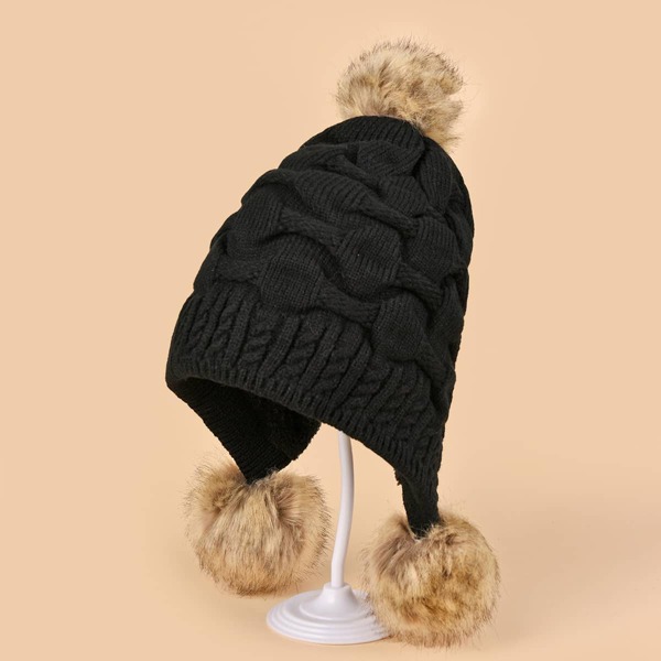 

Pom-pom Decor Knit Beanie, Black