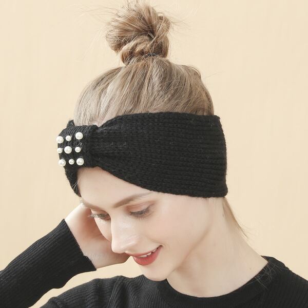 

Faux Pearl Decor Headband, Black