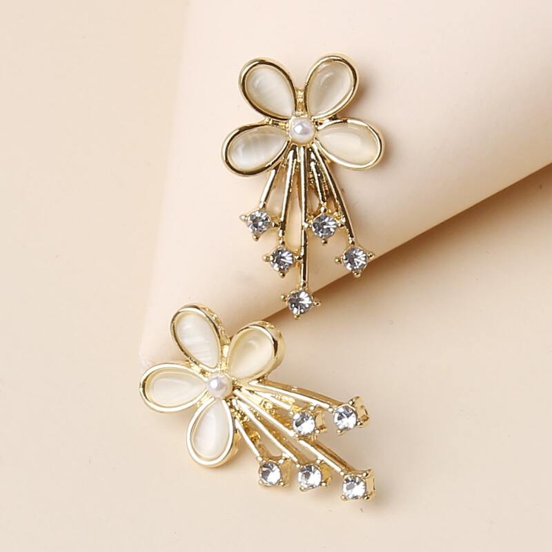 

Rhinestone Flower Drop Earrings, Gold