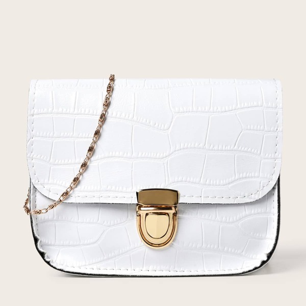 

Croc Embossed Push Lock Chain Bag, White
