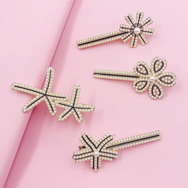 

4pcs Faux Pearl Decor Hair Clip, White