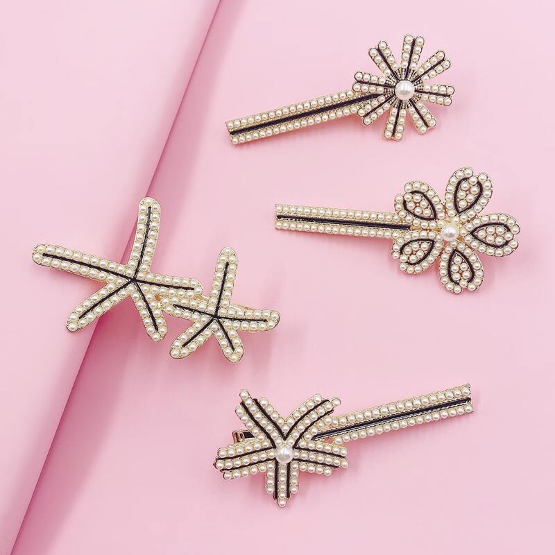 

4pcs Faux Pearl Decor Hair Clip, White