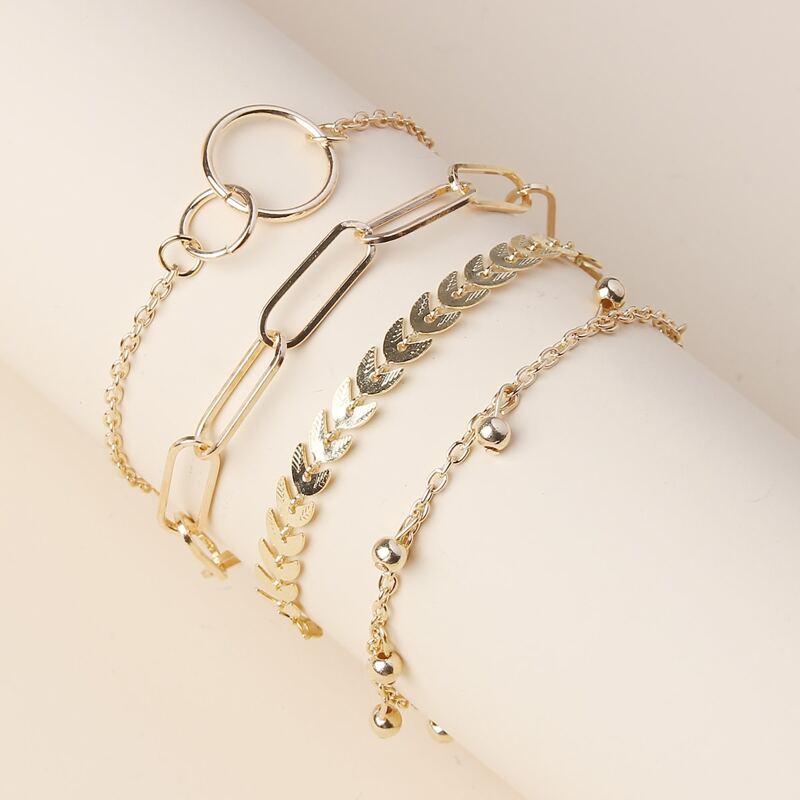 

4pcs Chevron & Ring Bracelet Set, Gold