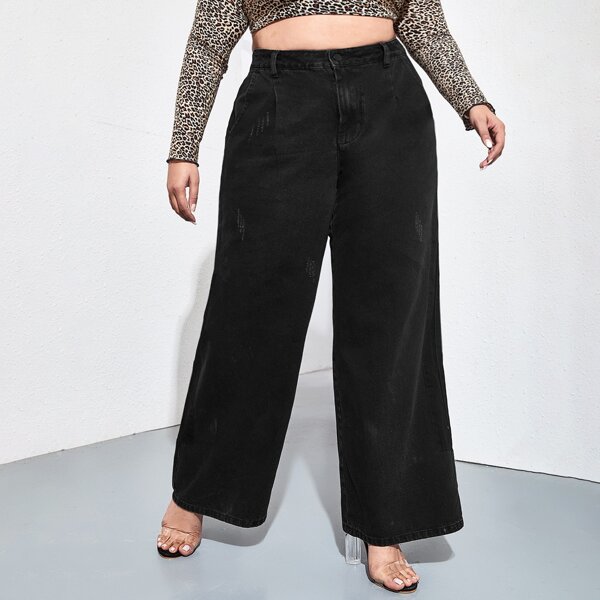 

Plus Cat Whiskers Wide Leg Jeans, Black