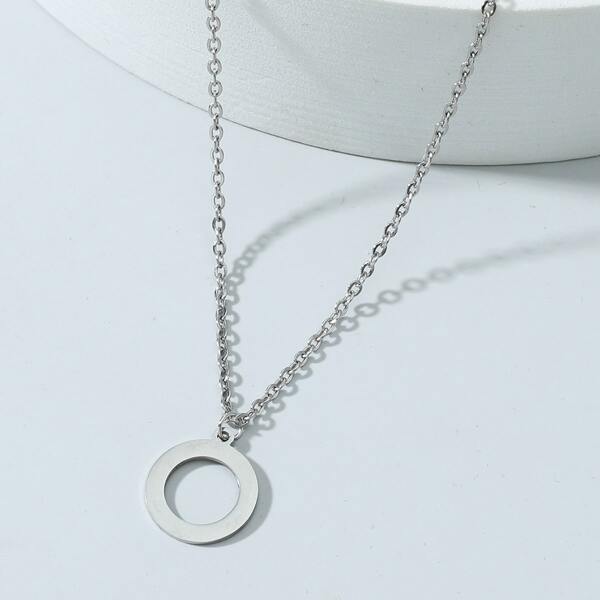

Men Round Charm Necklace, Silver