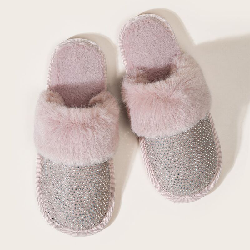 

Rhinestone Decor Fluffy Slippers, Baby pink