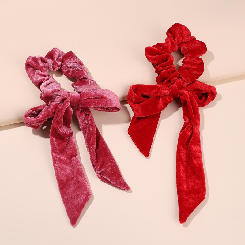 

2pcs Velvet Bow Knot Scrunchie Scarf, Multicolor