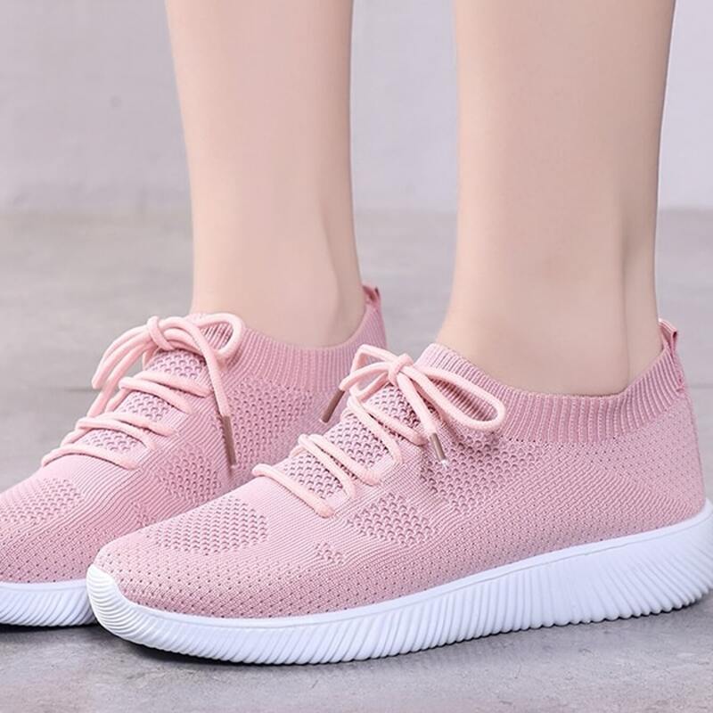 

Solid Lace-up Knit Sneakers, Baby pink