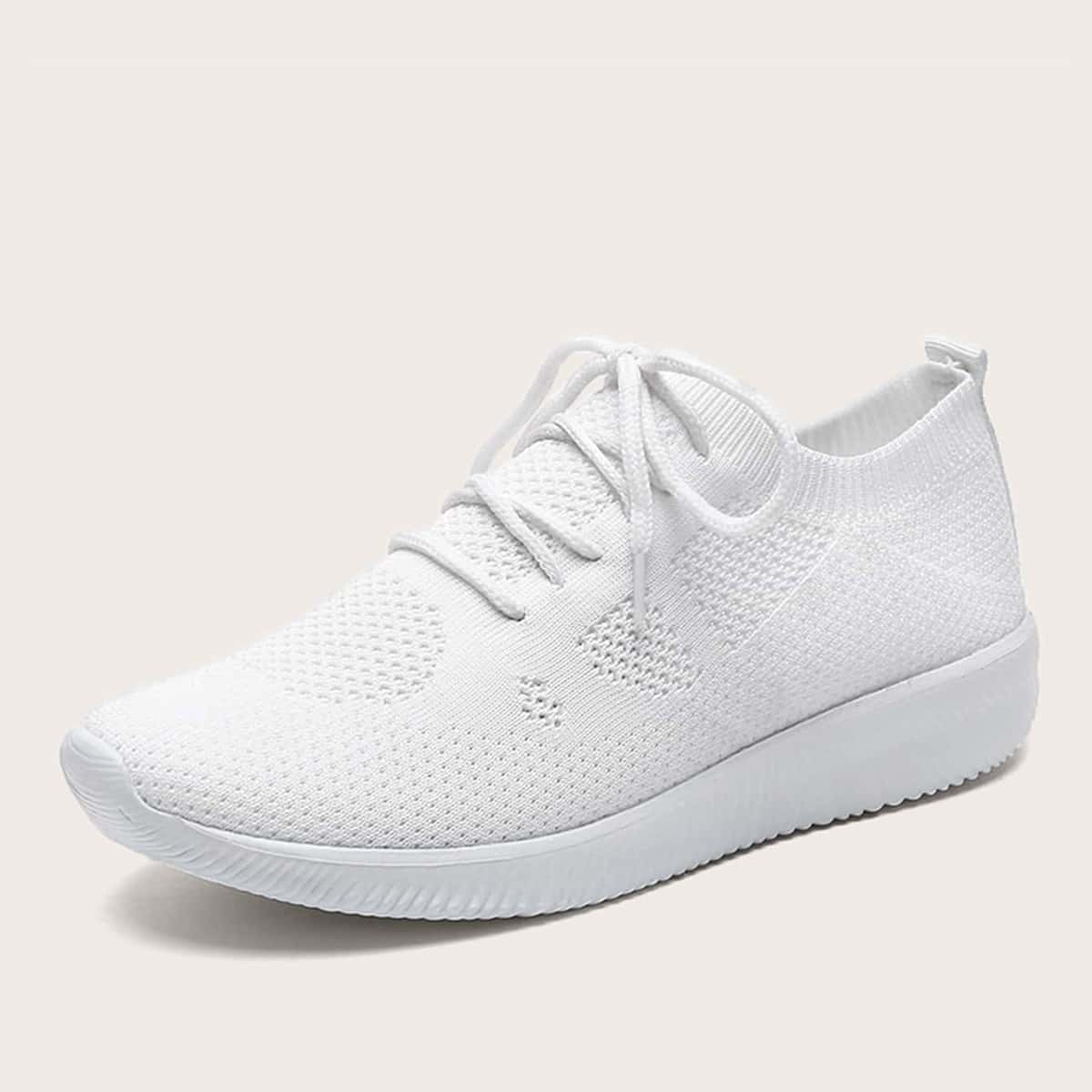 

Solid Lace-up Knit Sneakers, White