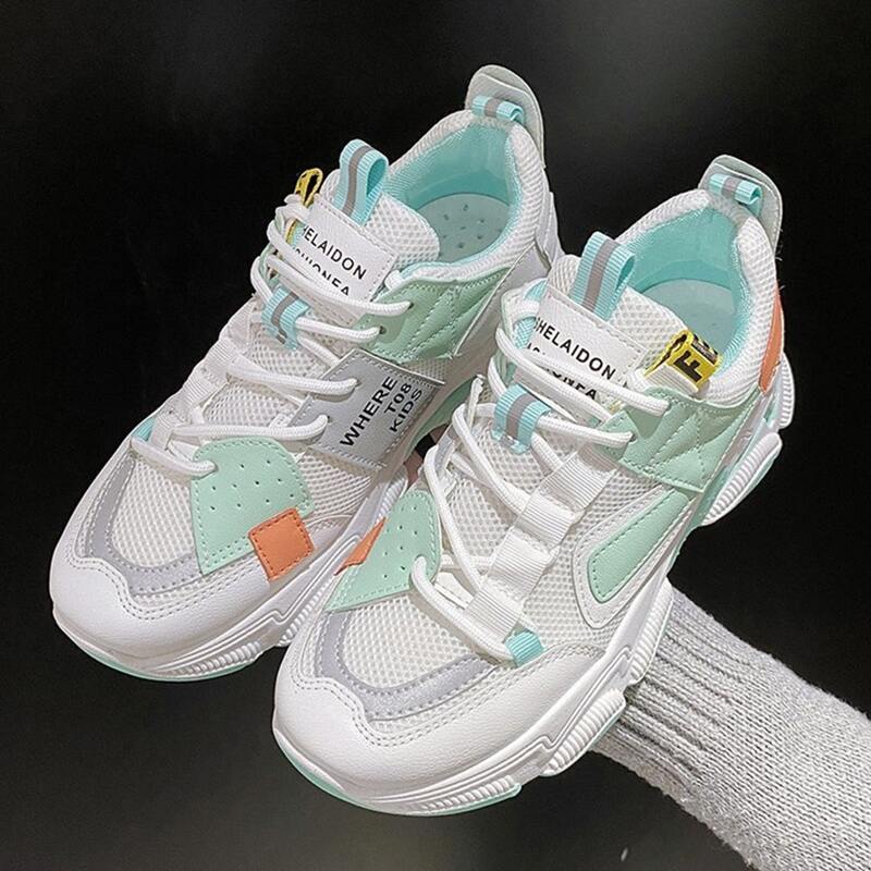 

Colorblock Lace-up Mesh Chunky Sneakers, White
