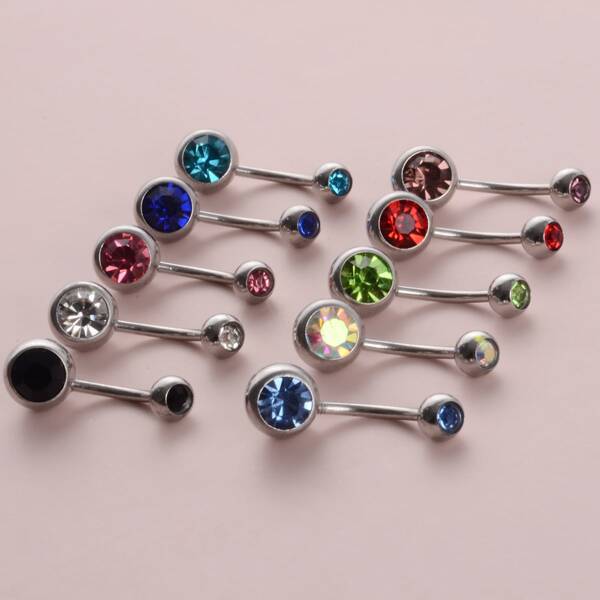 

10pcs Random Color Rhinestone Decor Belly Bar, Multicolor