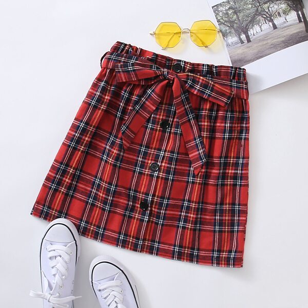 

Tartan Self Tie Straight Skirt, Multicolor