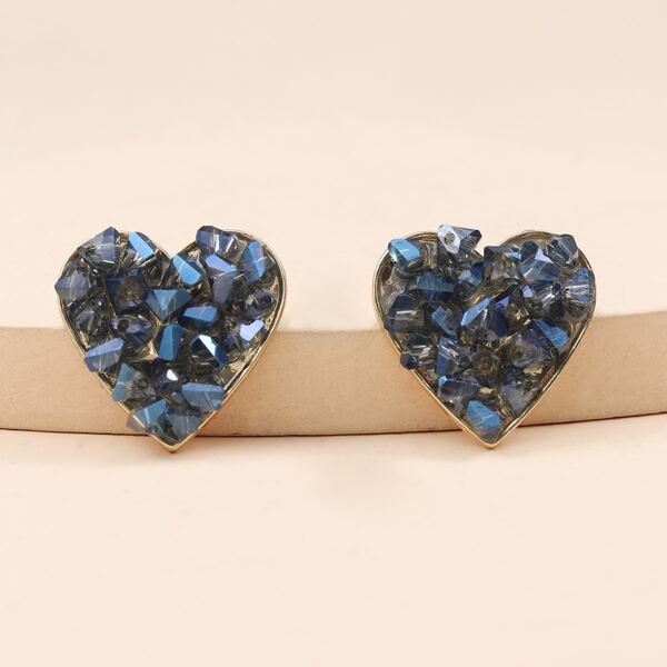 

Crystal Heart Design Stud Earrings, Blue