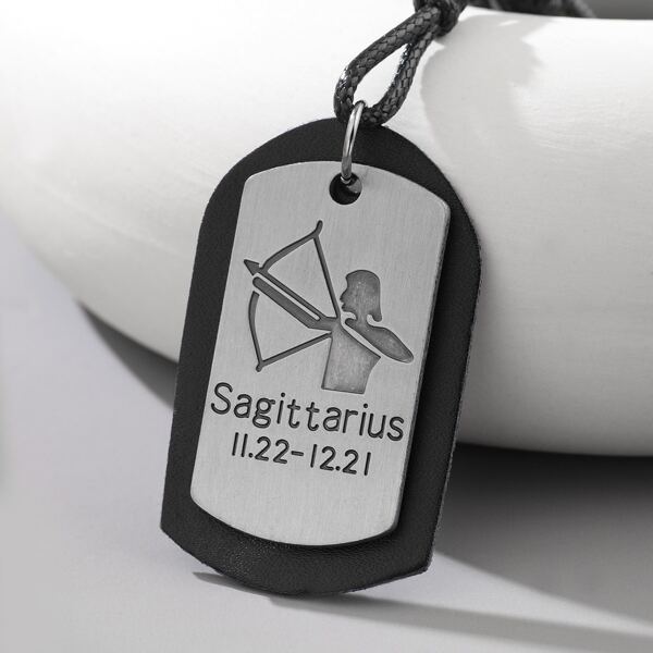 

Men Zodiac Sign Design Geometric Charm Necklace, Black