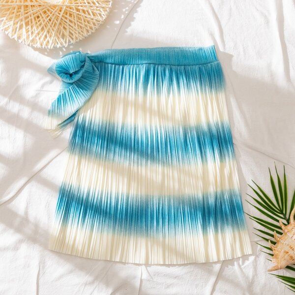 

Two Tone Knot Waist Beach Skirt, Blue and white