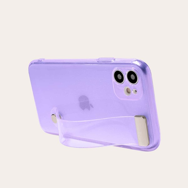 

Glitter Hand Strap iPhone Case, Purple clear
