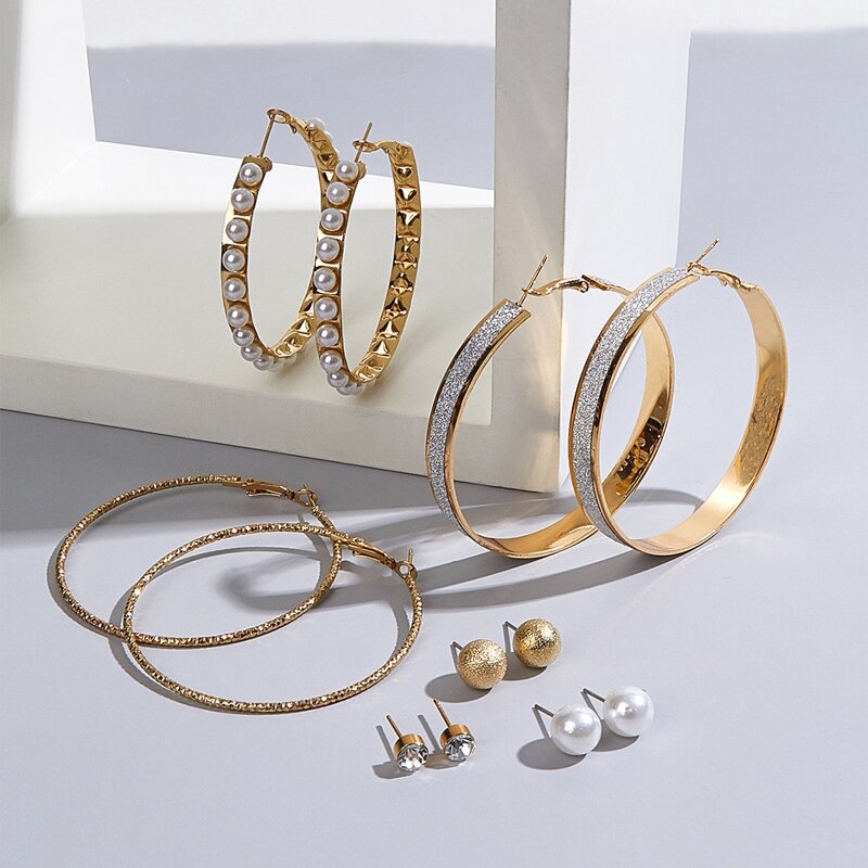 

6pairs Glitter Earring Set, Gold