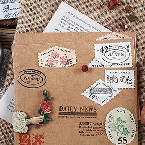 

45pcs Vintage Pattern Random Stamp Sticker, Multicolor