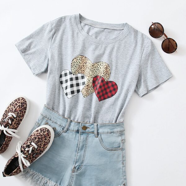 

Heart Print Short Sleeve Tee Without Shorts, Grey