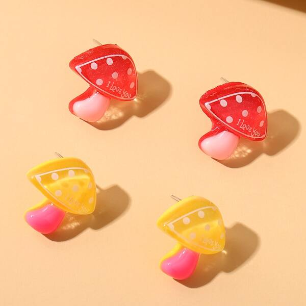 

2pairs Mushroom Design Stud Earrings, Multicolor