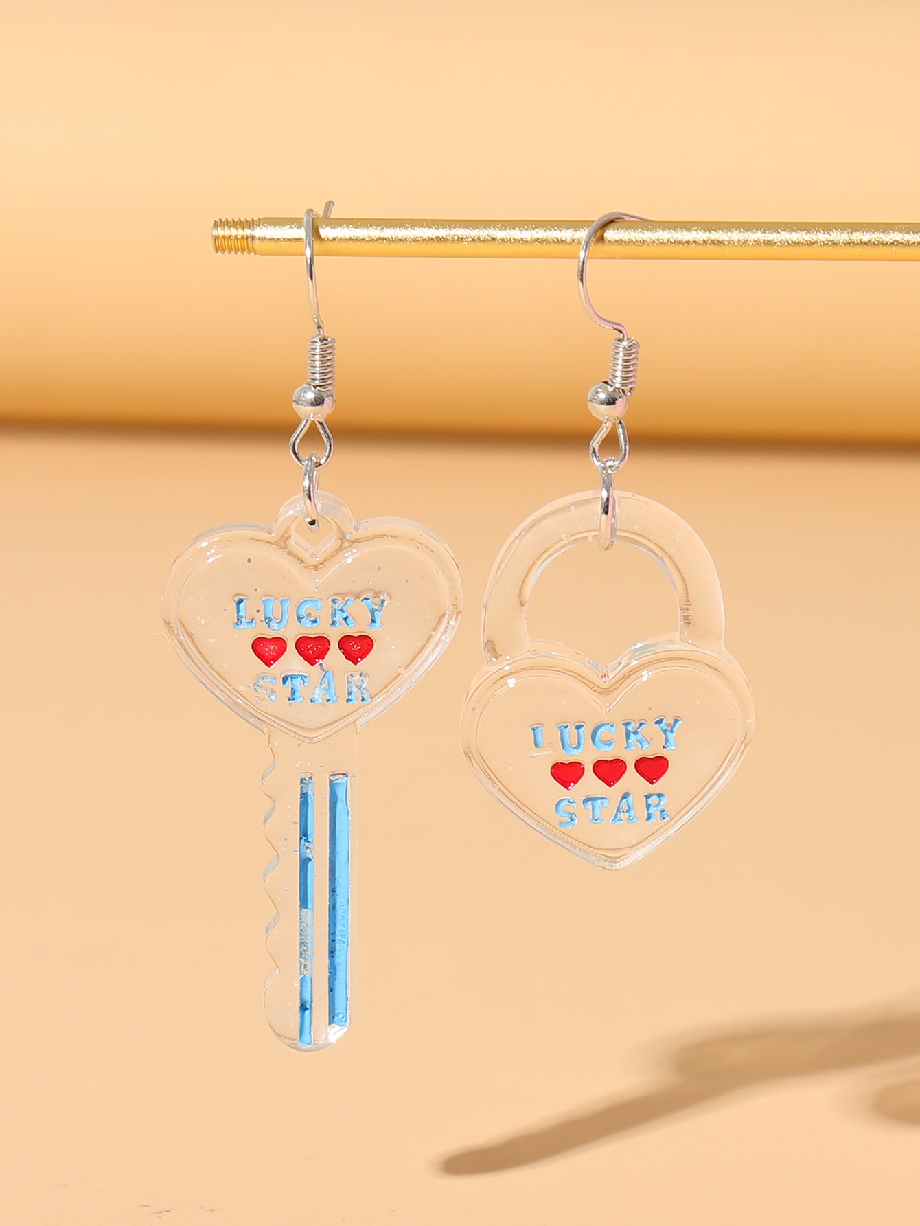 Letter Engraved Lock Mismatched Drop Earrings thumbnail
