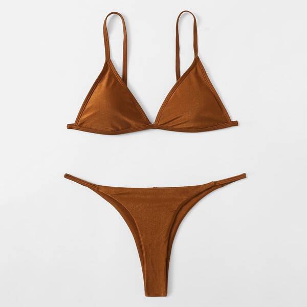

Triangle Thong Bikini Swimsuit, Brown