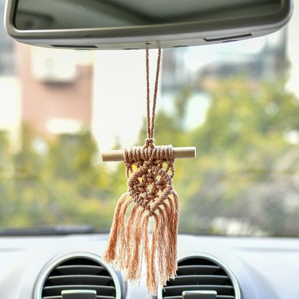

1pc Mini Woven Tassel Wall Hanging, Apricot