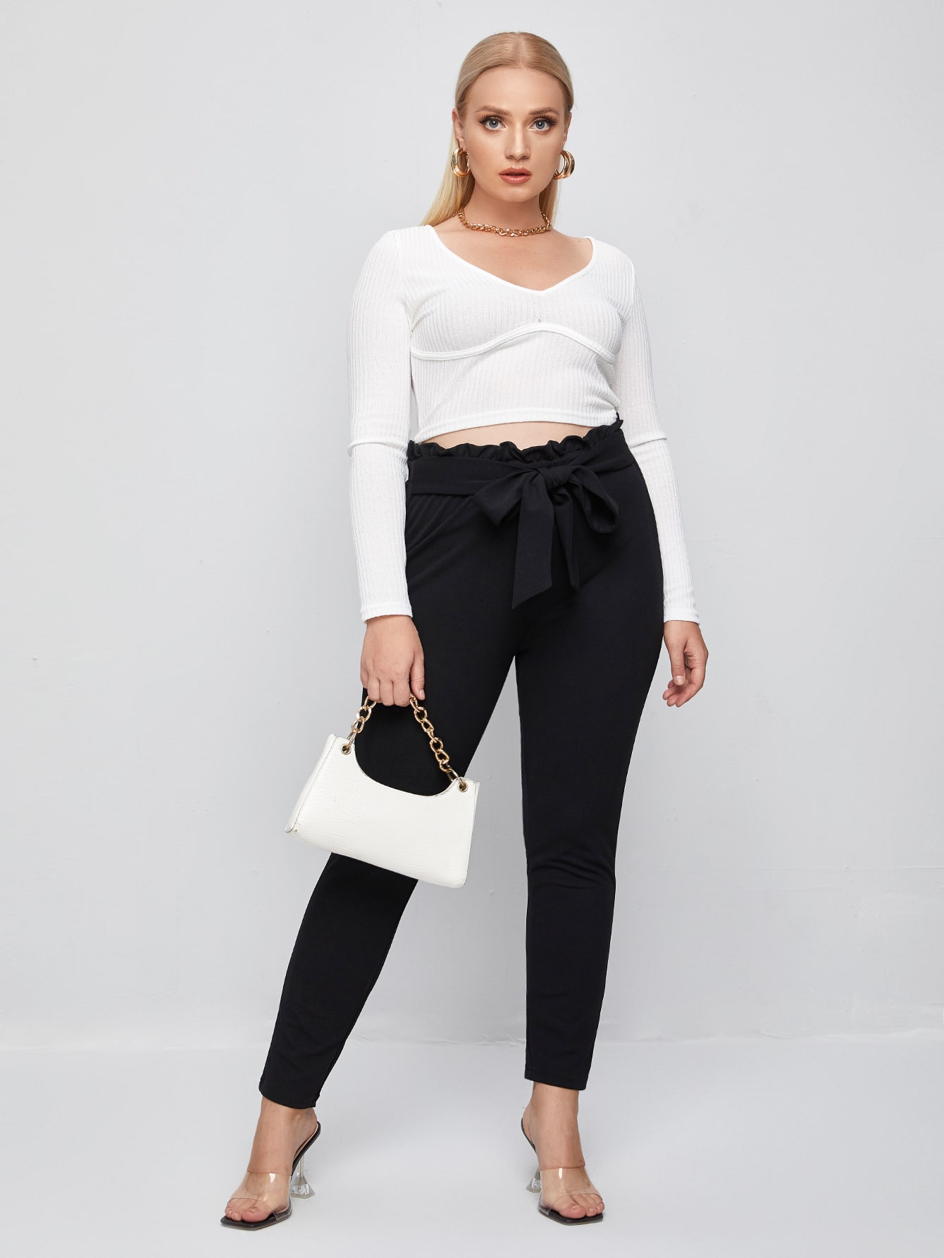 Plus Paperbag Waist Tie Front Pants thumbnail