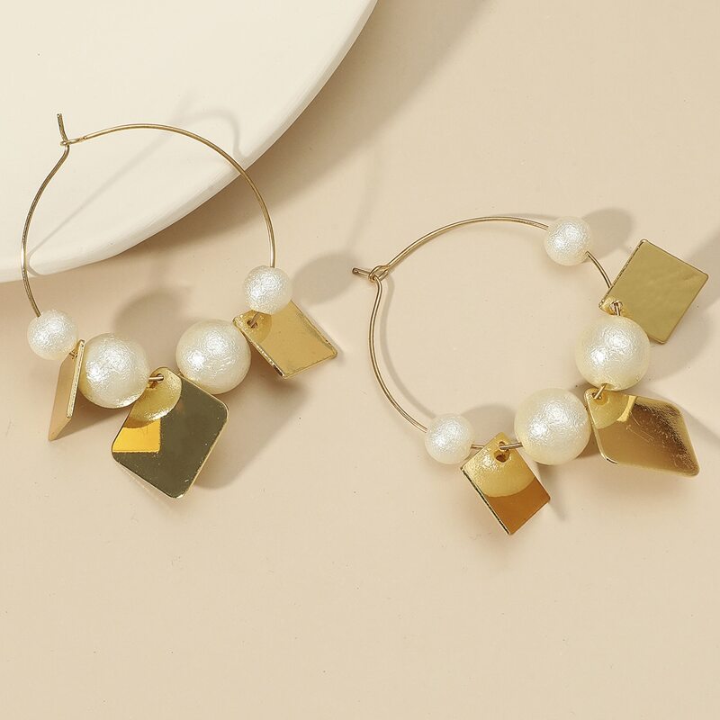 

Faux Pearl Decor Hoop Earrings, Multicolor