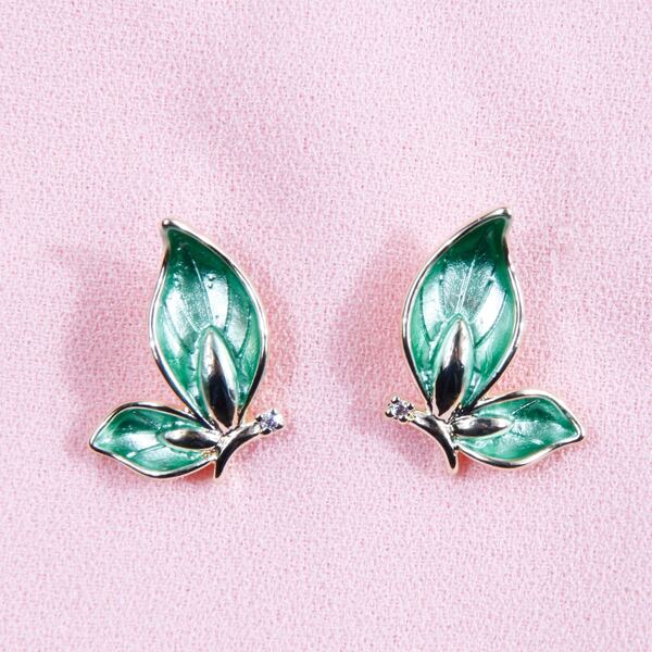 

Butterfly Design Stud Earrings, Green