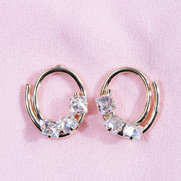 

Rhinestone Decor Round Earrings, Gold
