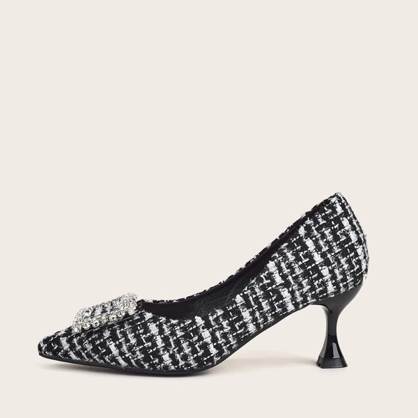 

Rhinestone Decor Tweed Court Pumps, Black