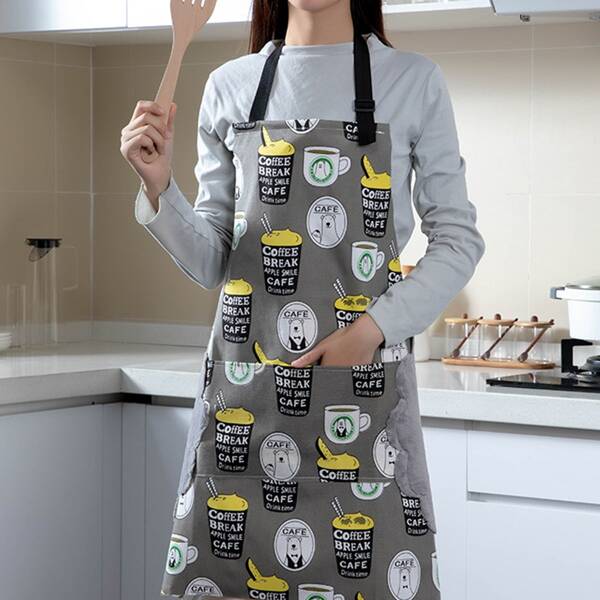 

Coffee Cup Print Apron, Multicolor