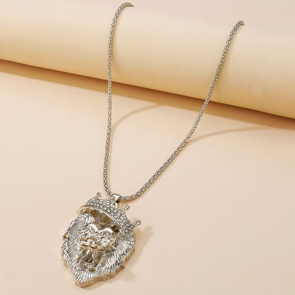 

Lion Head Pendant Necklace, Silver