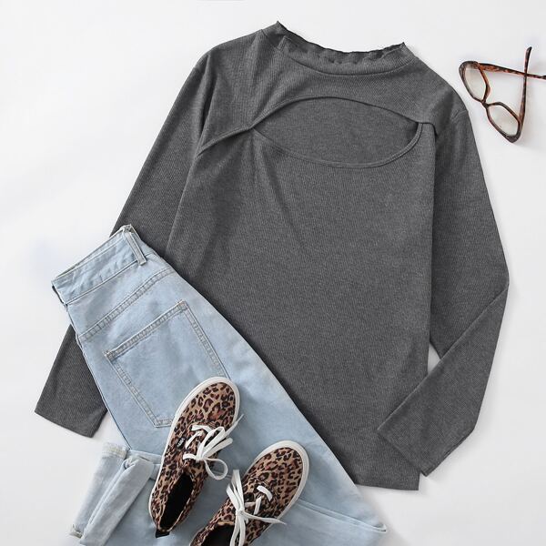 

Plus Rib Cut Out Tee, Dark grey