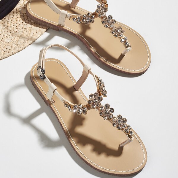 

Rhinestone Decor Thong Sandals, Apricot