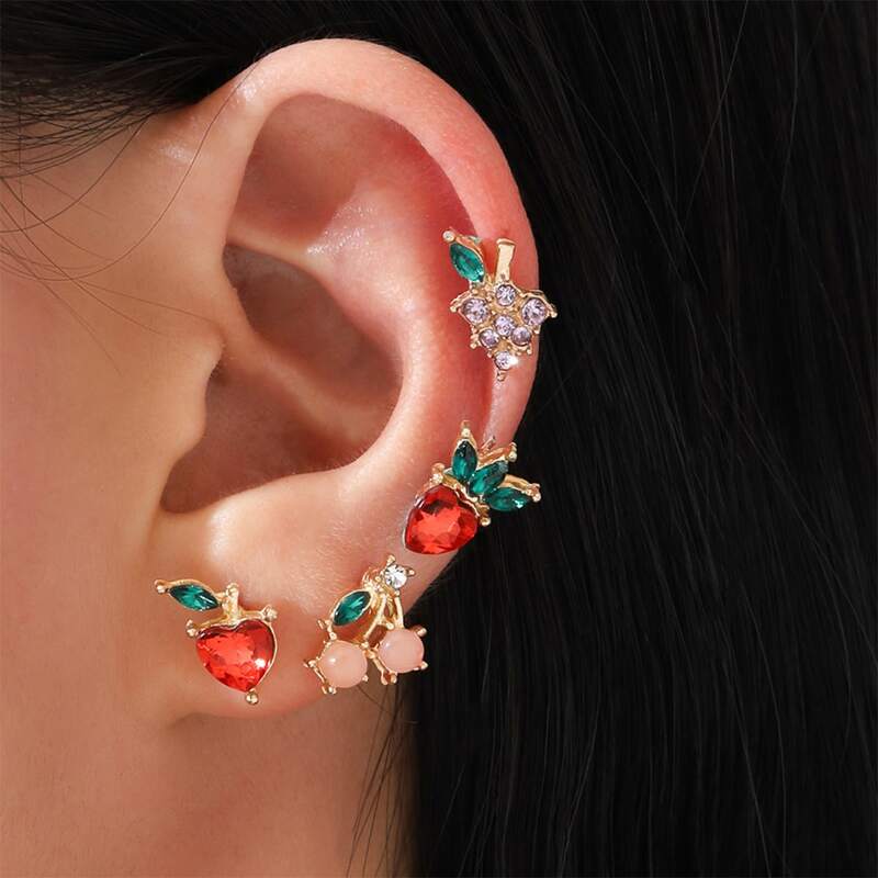 

4pairs Rhinestone Fruit Stud Earrings, Multicolor