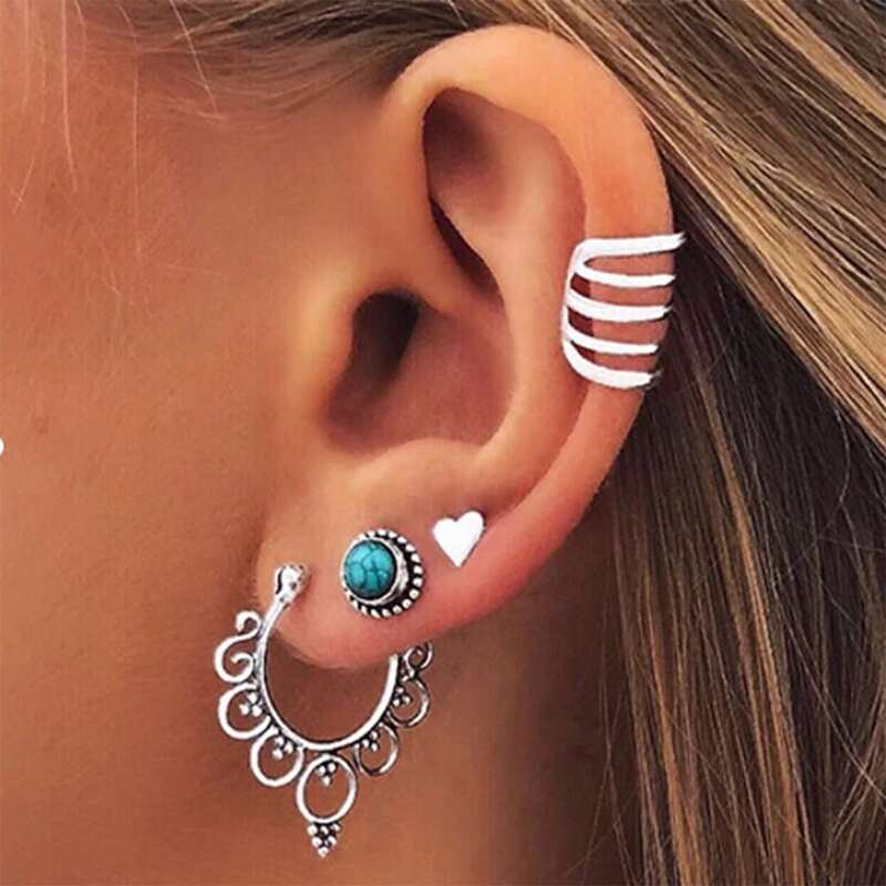

4pcs Gemstone Earring Set, Antique silver